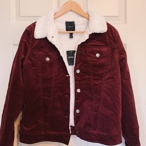 MAROON CORDUROY FAUX FUR JACKET